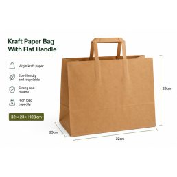 Kraft papírtáska lapos füllel 32×23×28 cm