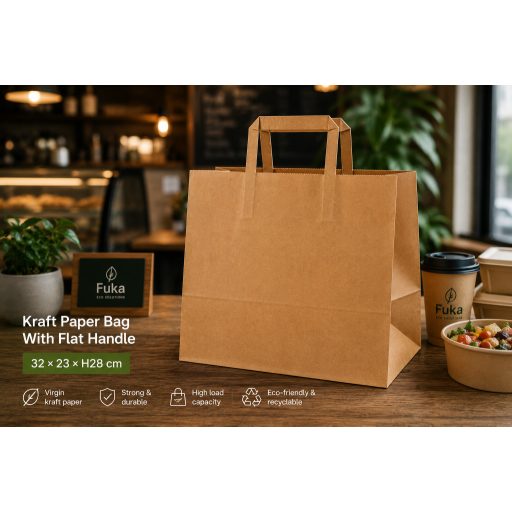 Kraft papírtáska lapos füllel 32×23×28 cm