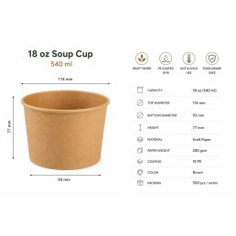   18 oz Kraft Soup Cup / 540 ml – Barna papír leveses pohár