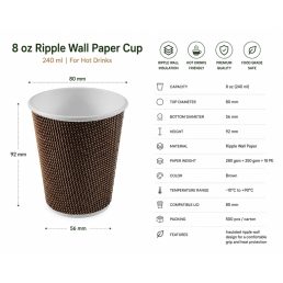 8 oz Ripple Wall papírpohár 240 ml – Barna