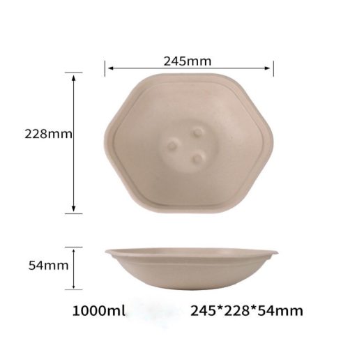 1000 ml cukornád hexagon tál – Fuka Bowl
