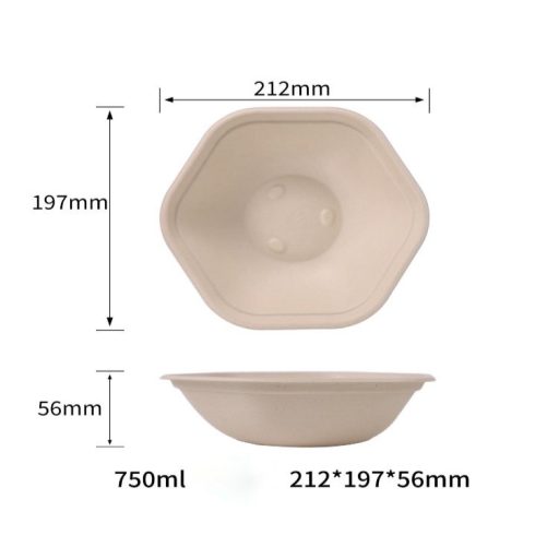 750 ml cukornád hexagon tál – Fuka Bowl