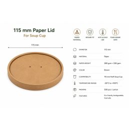 115 mm Papír Fedél Kraft Soup Cup leveses pohárhoz