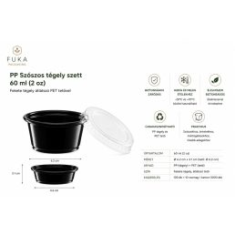   PP Szószos tégely szett 60 ml (2 oz) – Fekete tégely átlátszó PET tetővel