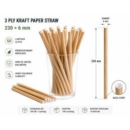 3 rétegű kraft papír szívószál 230 × 6 mm